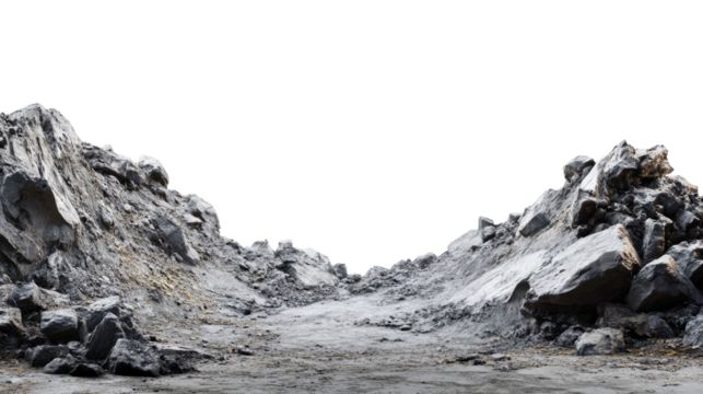 Barren Path Through Rocky Terrain: A stark, desolate landscape reveals a path winding through jagged, gray rock formations under a clear sky. This image encapsulates the raw.