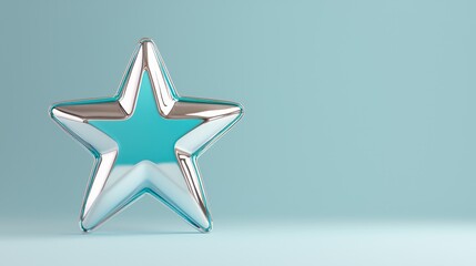 Obraz premium Shining star decoration minimalist style 3d render soft blue background elegant design home decor concept