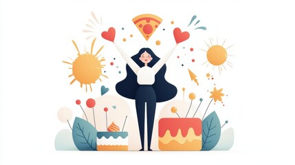 Joyful celebration of food and happiness colorful art scene digital illustration
