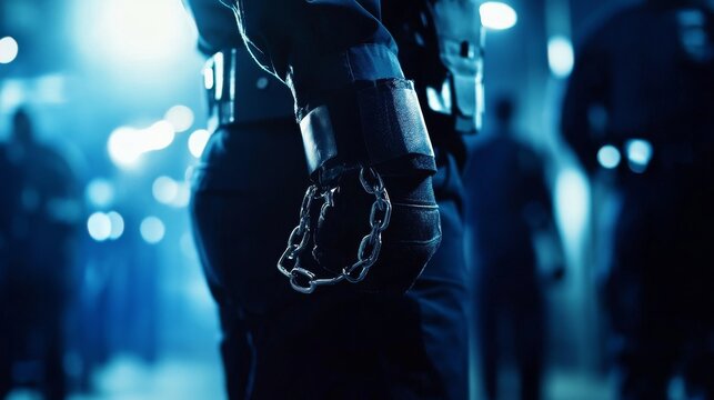 Police arrest during a cybercrime crackdown. Featuring law enforcement and digital crime prevention