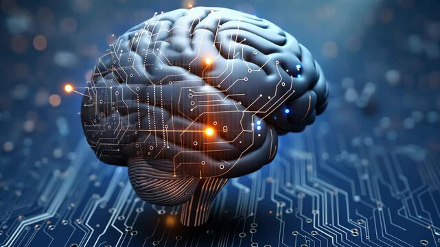 human brain in digital cybernetic verse with neon light and neuron connection, Ai and human concept