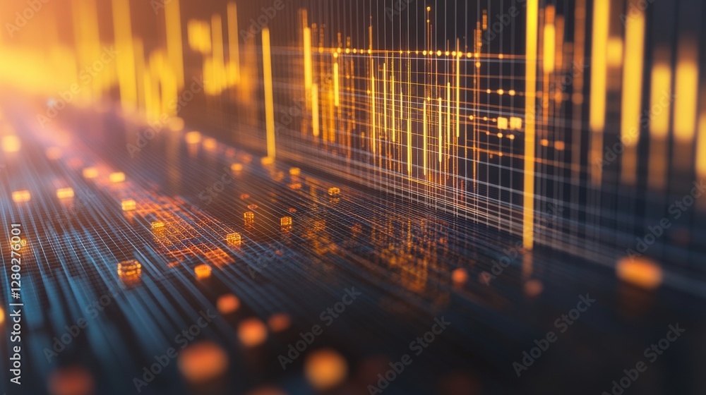 Poster abstract representation of data visualization with glowing lines and particles in a digital space