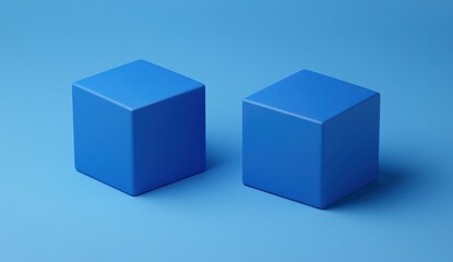Two blue cubes on a blue background.