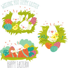 Vector illustration, collection of Easter bunny with colorful egg