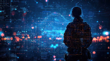 Police officer engages with AI-driven crime prediction tool raising concerns over racial bias in surveillance technology and ethical implications of its use