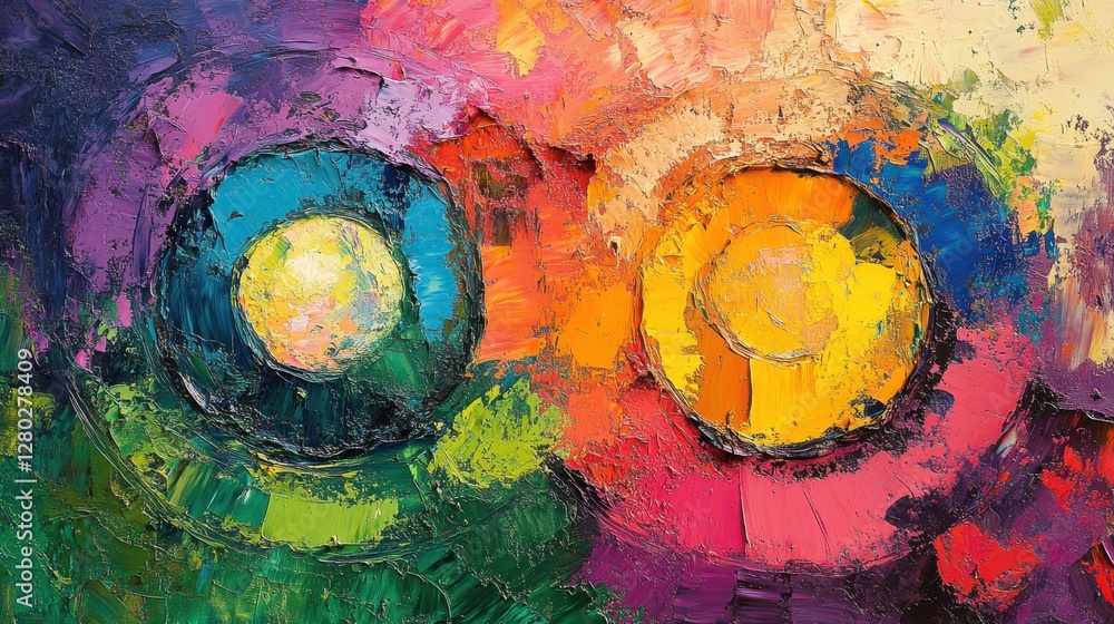 Aufkleber vibrant abstract circular design featuring bold colors and textures in artistic expression