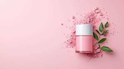 Beauty product display studio setting pink skincare jar creative composition