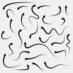 Different arrow icon set circle, up, curly, straight and twisted. black arrows collection vector design. arrow icon