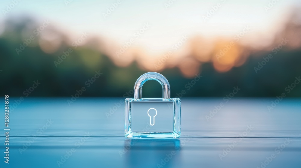 Poster a translucent padlock encasing a stylized representation of a user digital footprint, highlighting t