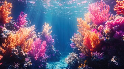 Naklejka premium Underwater scene with coral reef conservation efforts, vibrant colors 