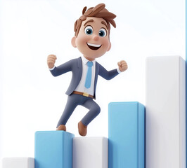 Happy businessman walking along his diagramm