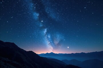 Vast, star-speckled blue-black sky, ethereal glow , cosmic, starscape