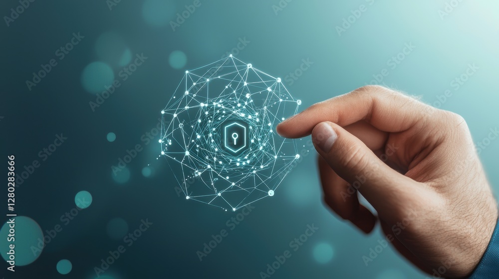 Poster a hand configuring a firewall on a computer screen, symbolizing the importance of network security m