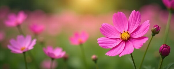 Fototapeta premium Pink cosmos flowers blooming in a vibrant garden , flora, floral, blossom
