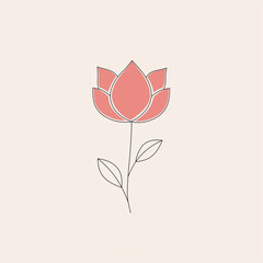 Logo Style Illustration of a Tulip Flower, in Soft Red and Beige.	