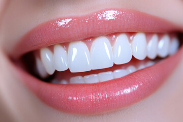 A woman smiling with bright white teeth, basking in sunlight at the beach.