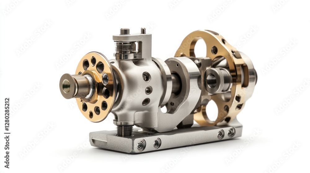 Fototapete close-up of a detailed miniature engine model with metallic components, showcasing intricate gears a