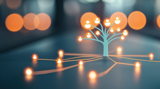 Glowing social media icons interconnected with lines representing the connections between people and communities online.