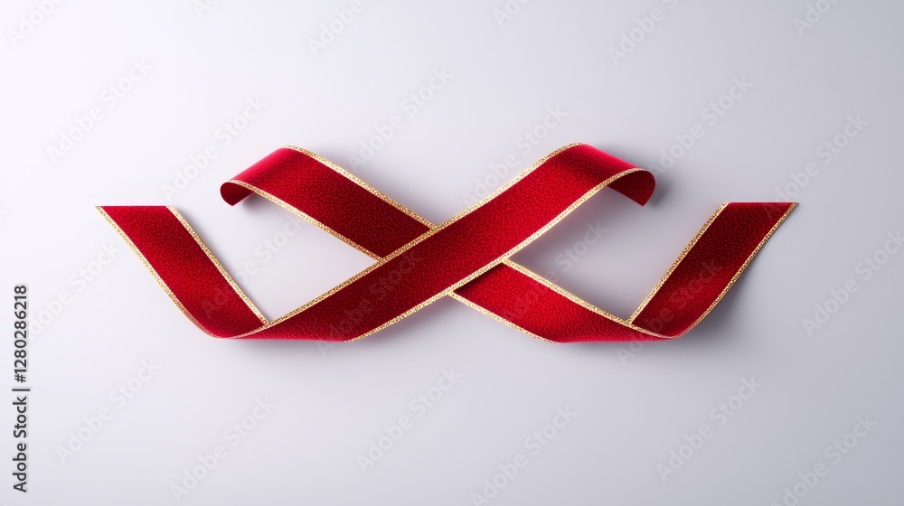Poster elegant red ribbon display studio setting decorative image minimalistic style top-down view celebrat
