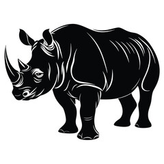 Obraz premium Black and White Rhino Illustration: Detailed Vector Graphic of a Rhinoceros, Wildlife Animal Art, African Safari Creature Design