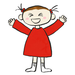 赤いワンピースを着た女の子　手書きのイラスト　クリップアート　png