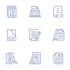 Document icons set. Thin Line style, editable stroke. check list, contract, document, note, audit, personal data, invoice, folder, transparency