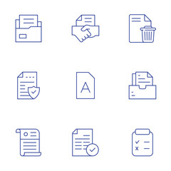 Document icons set. Thin Line style, editable stroke. agreement, files, file, document, clipboard, data protection, statement