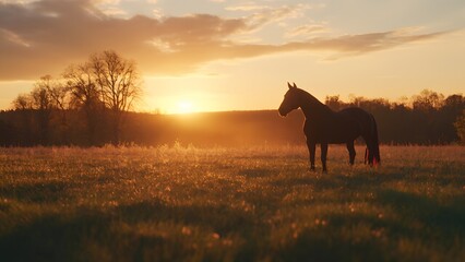 Horseback riding at sunset