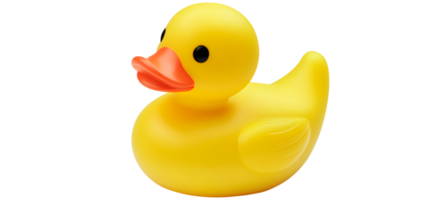 ellow rubber duck isolated on a transparent background. Classic bath toy for children. Design for print and graphic projects