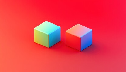 Obraz premium Two pastel cubes on red background.