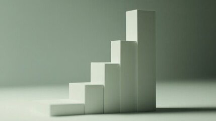 Minimalist representation of growth with ascending white blocks on a softly lit background