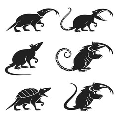 Obraz premium Silhouette Vector Art: Set of Stylized Rat-Like Creatures with Unique Snouts and Tails for Graphic Design and Illustration Projects