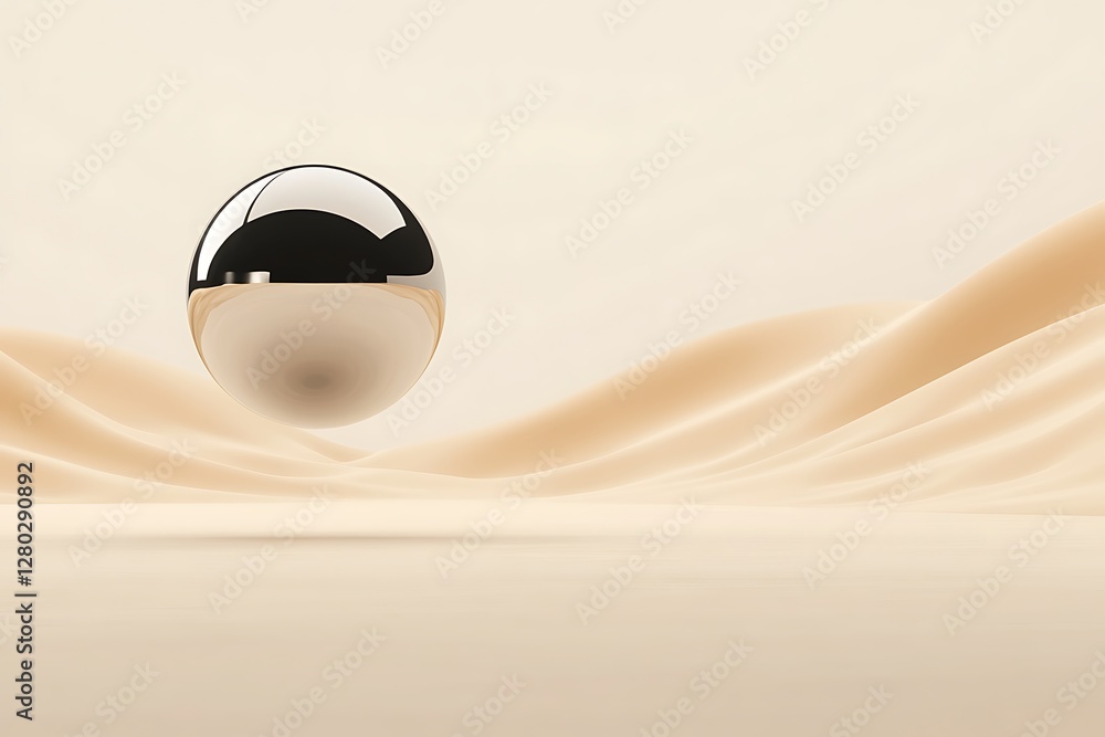 Poster a metallic abstract object floating in a minimalist environment, ideal for modern design projects.