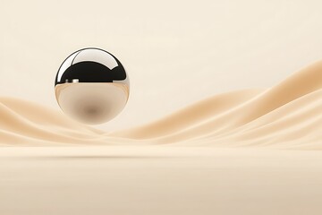 A metallic abstract object floating in a minimalist environment, ideal for modern design projects.