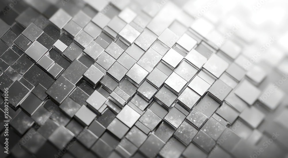 Poster abstract arrangement of shiny metallic blocks in a geometric pattern suitable for backgrounds, textu