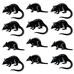Fototapeta premium Black Silhouette Rat Vector Pattern: Rodent Illustration, Animal Graphic Design, Pest Control Image, Isolated on White Background