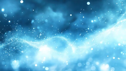 Abstract Background of Shimmering Glittering Lights in Blue with Soft Waves and Ethereal Bokeh Effects for Artistic and Decorative Use