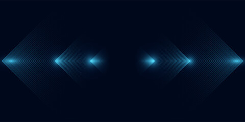 Obraz premium Dark blue abstract background. Glowing triangle geometric lines overlapping. Modern shiny blue lines pattern. Futuristic technology concept.