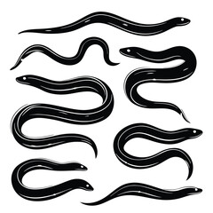 Black and White Eel Illustration: Vector Graphic of Aquatic Snake-like Fish, Marine Animal Art, Wildlife Drawing, Sea Creature Design