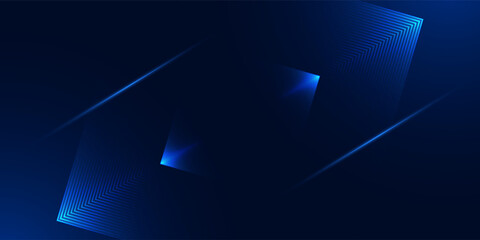 Obraz premium Dark blue abstract background. Glowing triangle geometric lines overlapping. Modern shiny blue lines pattern. Futuristic technology concept.