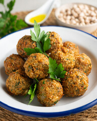 Delicious chickpea falafel balls with a traditional vegan Arabic recipe.