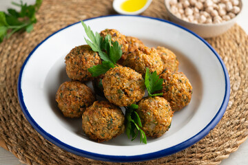 Delicious chickpea falafel balls with a traditional vegan Arabic recipe.