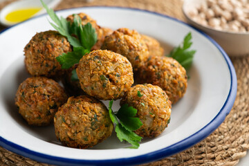 Delicious chickpea falafel balls with a traditional vegan Arabic recipe.