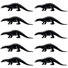 Black & White Illustration of Ten Pangolins: Scaly Anteaters in a Pattern, Wildlife Conservation, Animal Art, Endangered Species Design