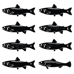 Black and White Fish Vector Illustration: Trout Species, Silhouette Style Graphic Art for Fishing, Seafood, and Wildlife Designs