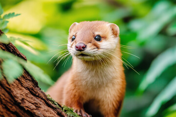 An otter stands on its hind legs, staring directly at the camera with a curious expression. This image captures the essence of wildlife curiosity and intelligence.