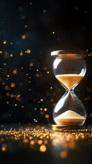 digital hourglass with golden sand, symbolizing time and wealth