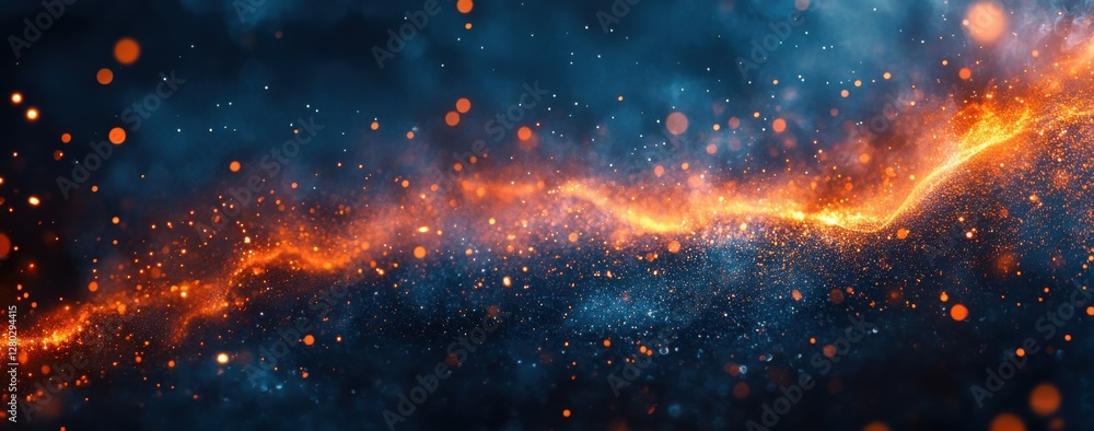 Aufkleber abstract cosmic background featuring glowing orange particles and blue swirling patterns, creating a