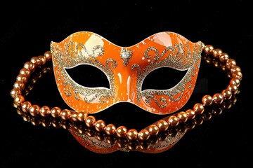 Orange and Gold Carnival Mask with Beaded