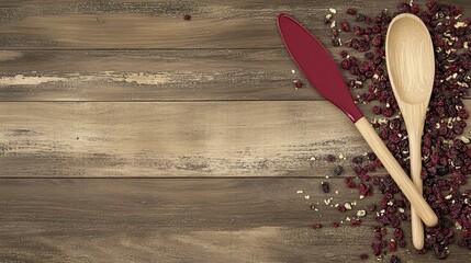 Rustic kitchen, cranberries, spatula, spoon, wood background, baking, recipe, food blog